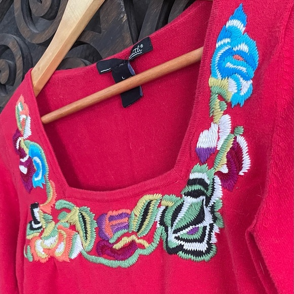 y2k Sweater Top Embroidery Floral Babydoll Empire Waist Boho Square Neck - Picture 9 of 16